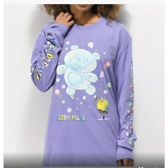 Teddy Fresh x SpongeBob Purple Bubble Graphic Long Sleeve Top Women’s Large - Picture 1 of 8